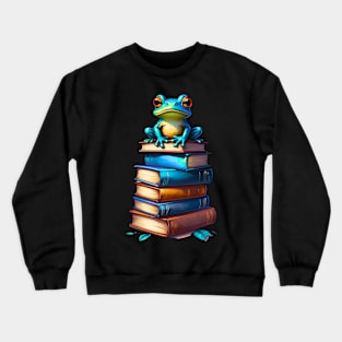 Frog On Pile Of Books Crewneck Sweatshirt